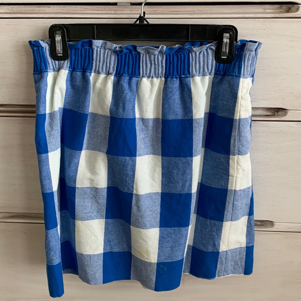 J. Crew Buffalo plaid, paper bag skirt.